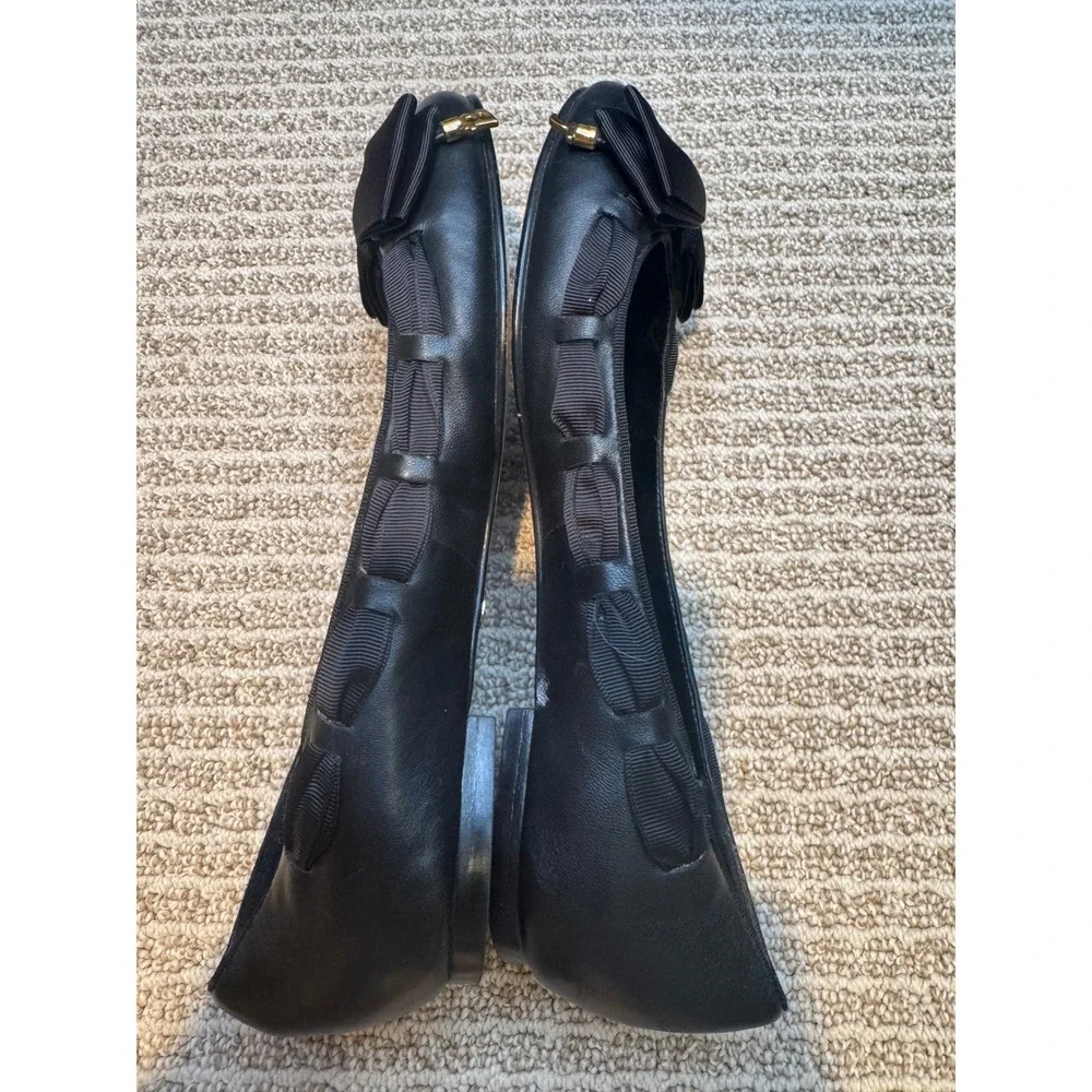 Betsey Johnson Black Leather Bow Ballet Flats Women's Size 8 Vero Cuoio‎ Leather